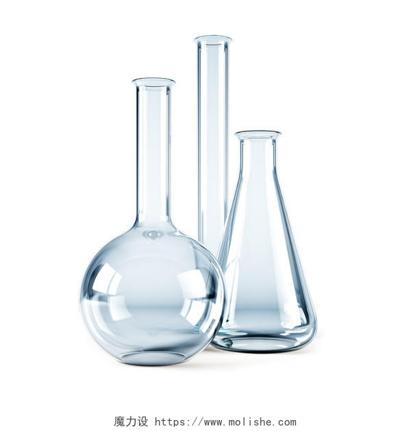 白底生物化学实验仪器器具玻璃透明锥形瓶量筒